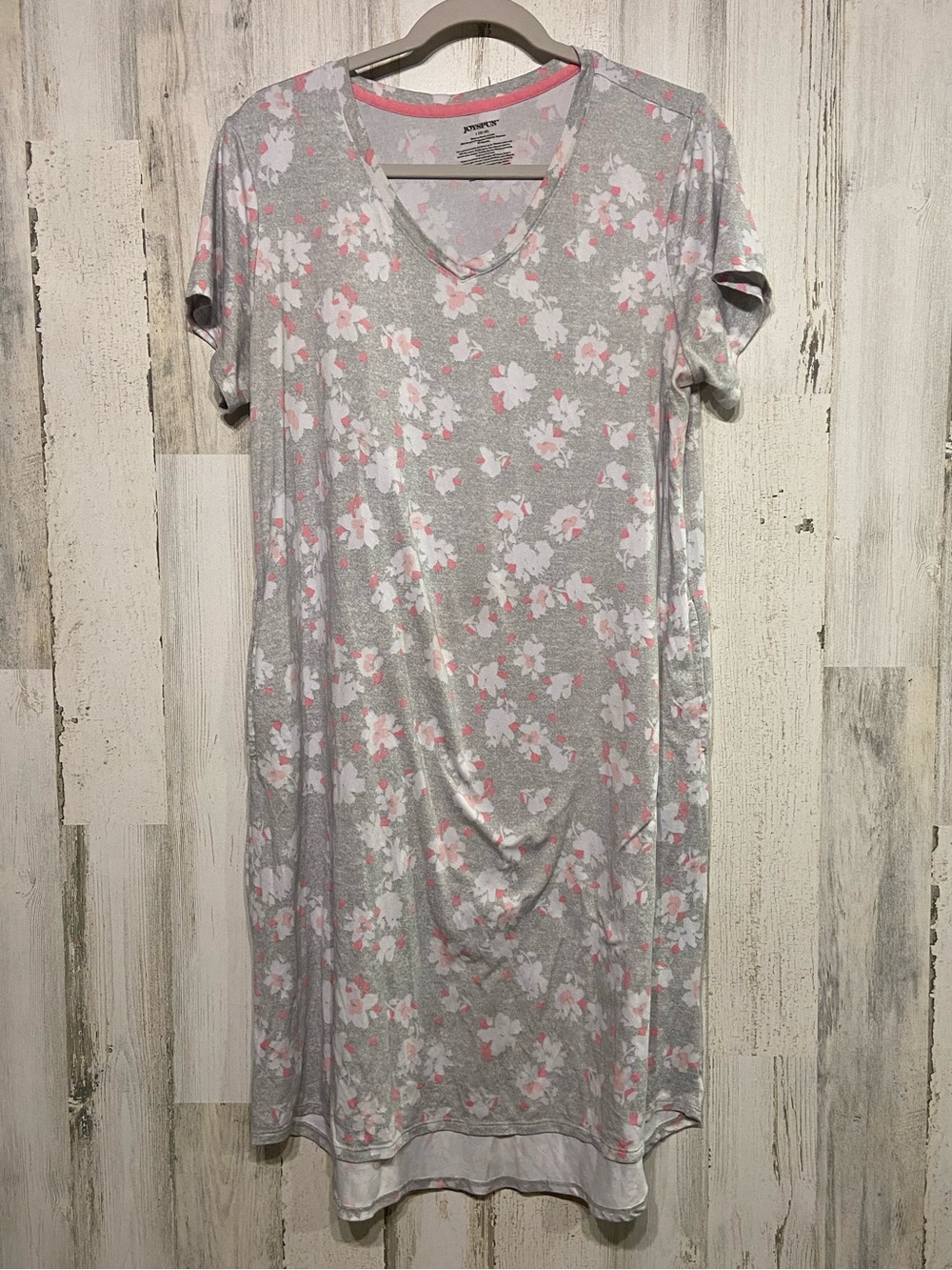 Joyspun Grey Pink Floral T-Shirt Nightgown Large